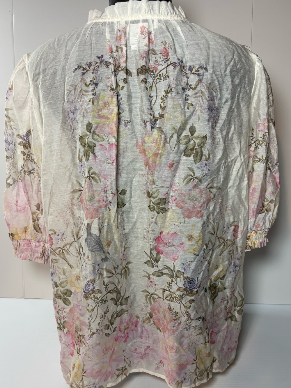 cupcakes & cashmere Sheer Floral Button-Front Blouse in White, Pink and Green - Picture 2 of 5